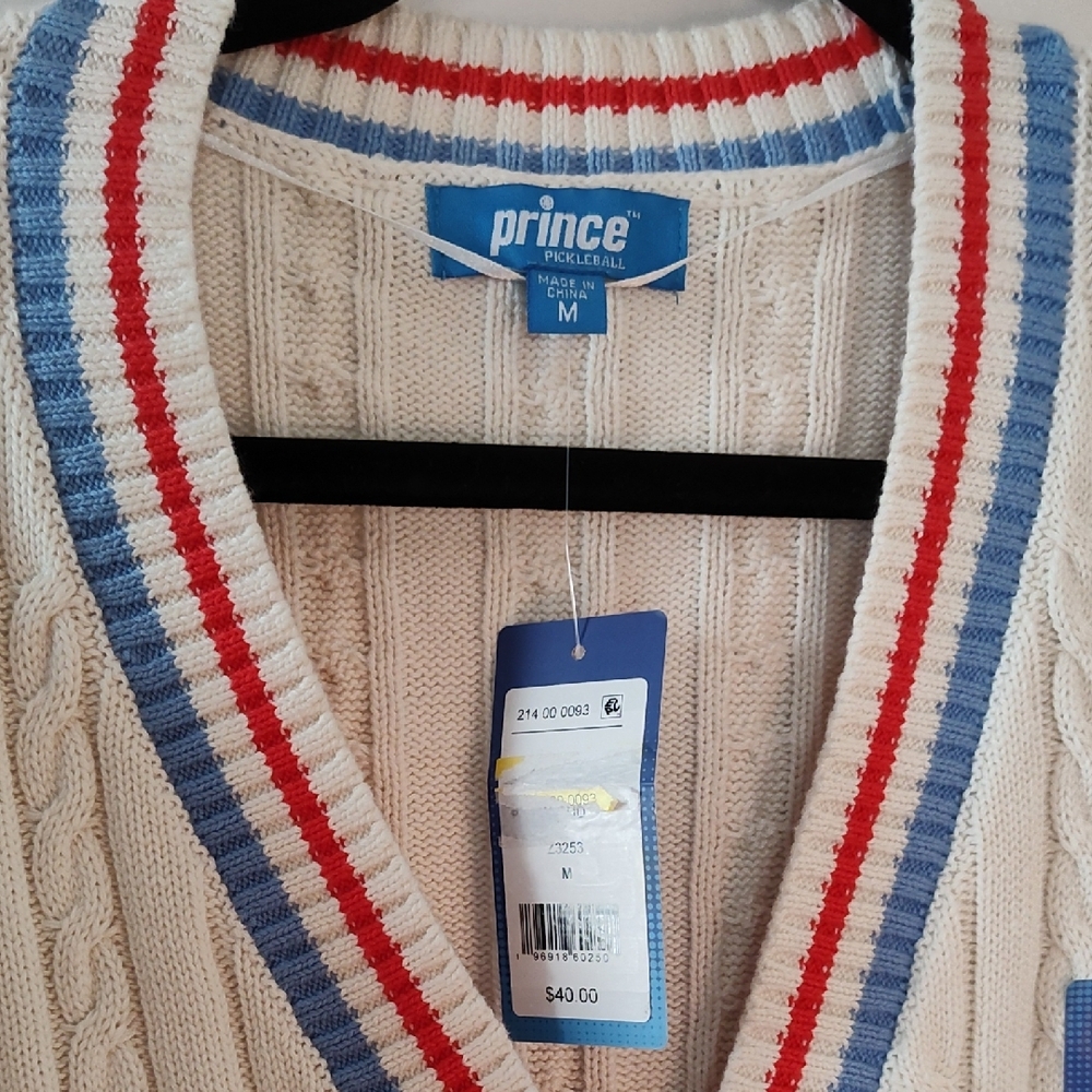 Prince White Cardigan with Blue and Red Trim - Picture 2 of 4